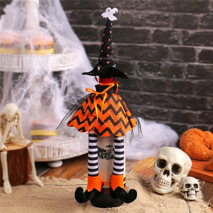 JJ3-8 Halloween Wine Bottle Capa Hat de Bruxa Longa Manga de Banganha de Vinho de Pernas - Amarelo