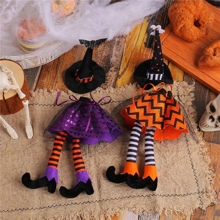 JJ3-8 Halloween Wine Bottle Capa Hat de Bruxa Longa Manga de Banganha de Vinho de Pernas - Amarelo