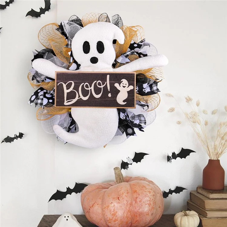 Halloween Wooden Welcome Sign Hanging Sprooky Ghost Boo Letrero Decoración de la Puerta Delantera Decoración de la Puerta Delantera