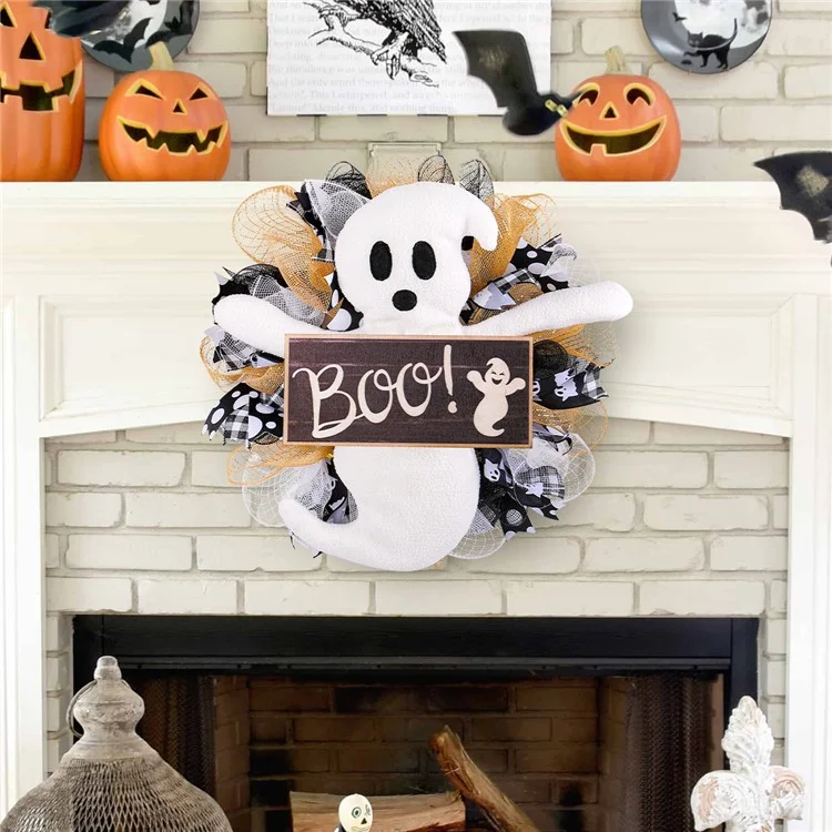 Halloween Wooden Welcome Sign Hanging Sprooky Ghost Boo Letrero Decoración de la Puerta Delantera Decoración de la Puerta Delantera