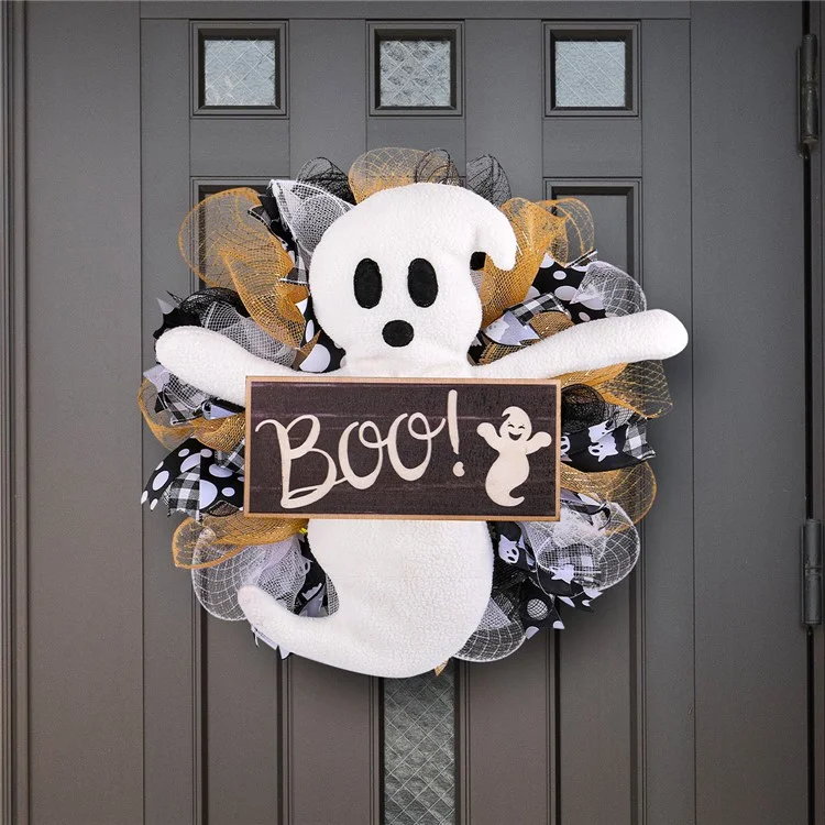 Halloween Wooden Welcome Sign Hanging Sprooky Ghost Boo Letrero Decoración de la Puerta Delantera Decoración de la Puerta Delantera