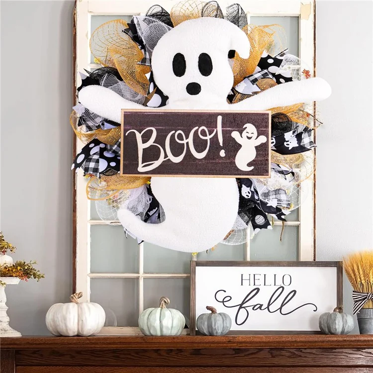 Halloween Wooden Welcome Sign Hanging Sprooky Ghost Boo Letrero Decoración de la Puerta Delantera Decoración de la Puerta Delantera