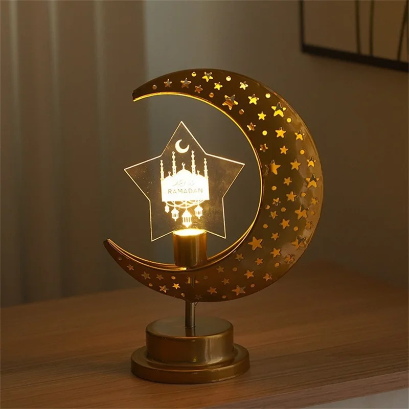 Bedside Lunar Lamp Acrylic+Iron Moon Shaped LED Table Lamp Crescent Night Light for Home Bedroom - Style A