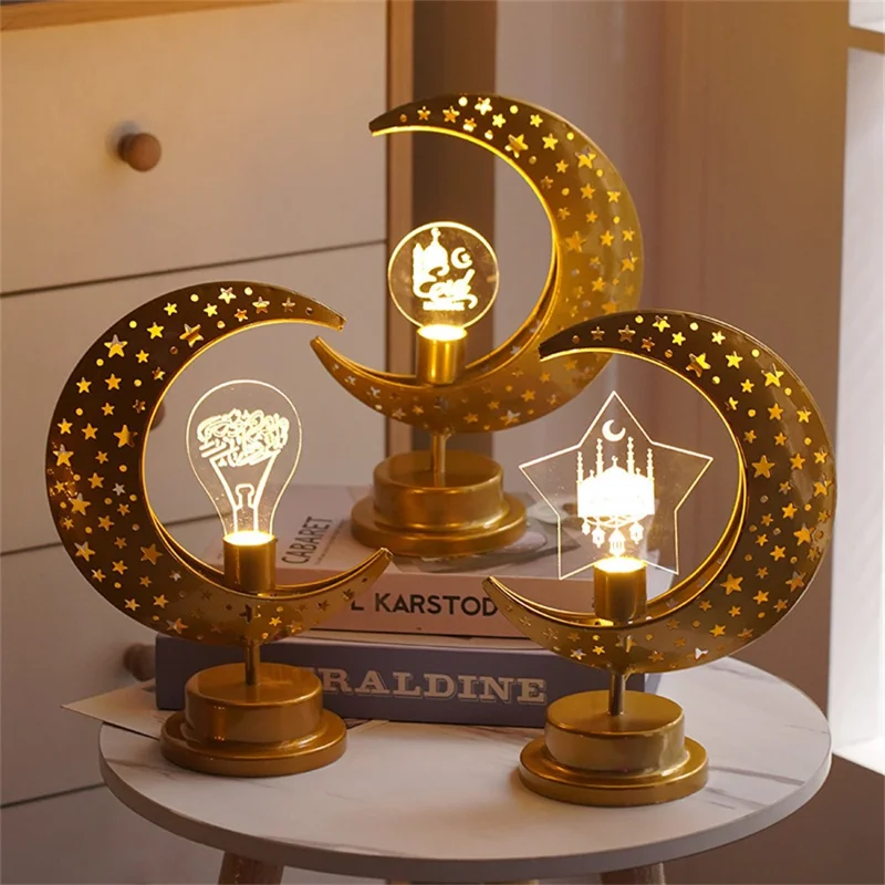 Bedside Lunar Lamp Acrylic+Iron Moon Shaped LED Table Lamp Crescent Night Light for Home Bedroom - Style A