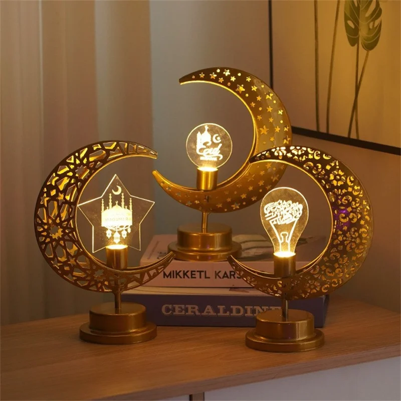 Bedside Lunar Lamp Acrylic+Iron Moon Shaped LED Table Lamp Crescent Night Light for Home Bedroom - Style A