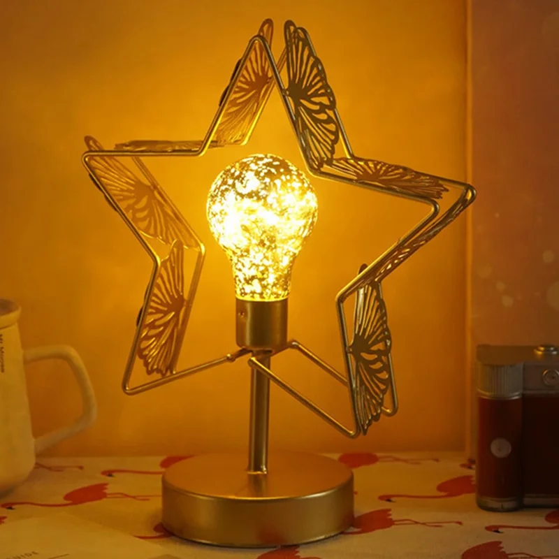 LED Iron Art Shape Lamp White Light Retro Decorative Ornament Night Light for Home Bedside - Star