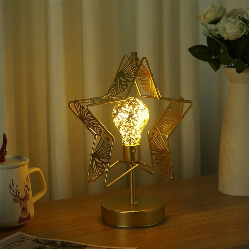 LED Iron Art Shape Lamp White Light Retro Decorative Ornament Night Light for Home Bedside - Star