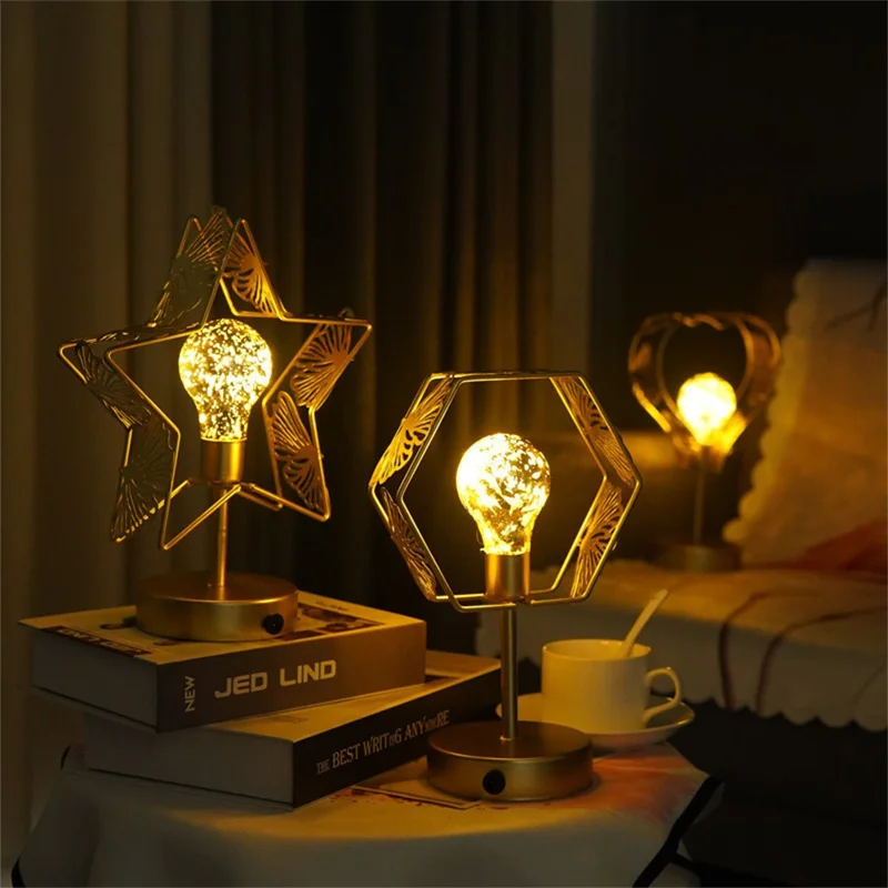 LED Iron Art Shape Lamp White Light Retro Decorative Ornament Night Light for Home Bedside - Star