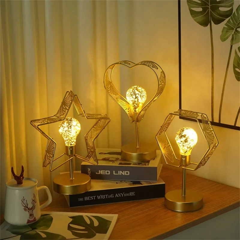 LED Iron Art Shape Lamp White Light Retro Decorative Ornament Night Light for Home Bedside - Star