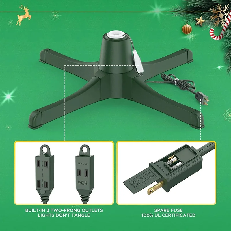 Christmas Tree Electric Rotating Base Plastic Christmas Tree 360-Degree Rotating Stand - US Plug