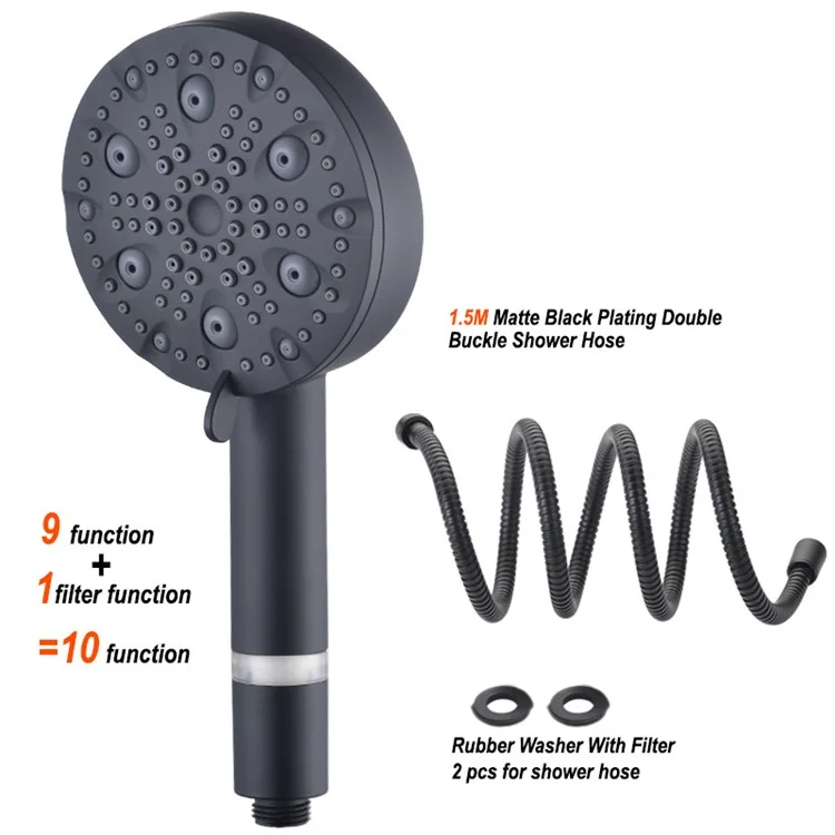 Water Saving 10 Modes Handheld Filter Shower Head with Stainless Steel Hose, Matte Black