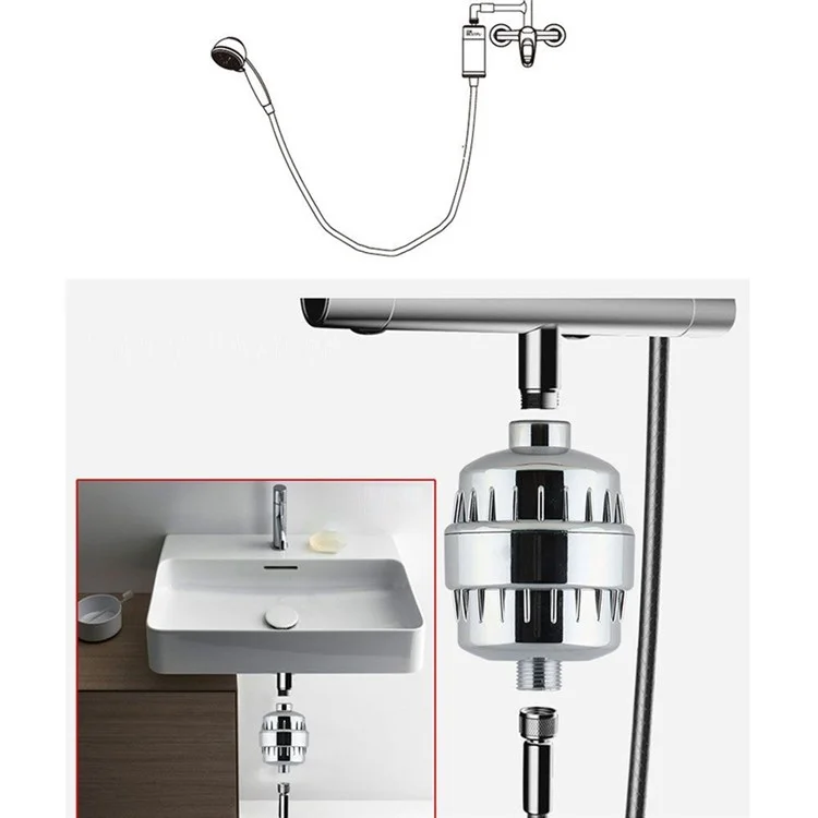 Filtre à eau pour salle de bain en 15 étapes, élimine le chlore et les métaux lourds, avec tête de douche filtrante et 1 filtre