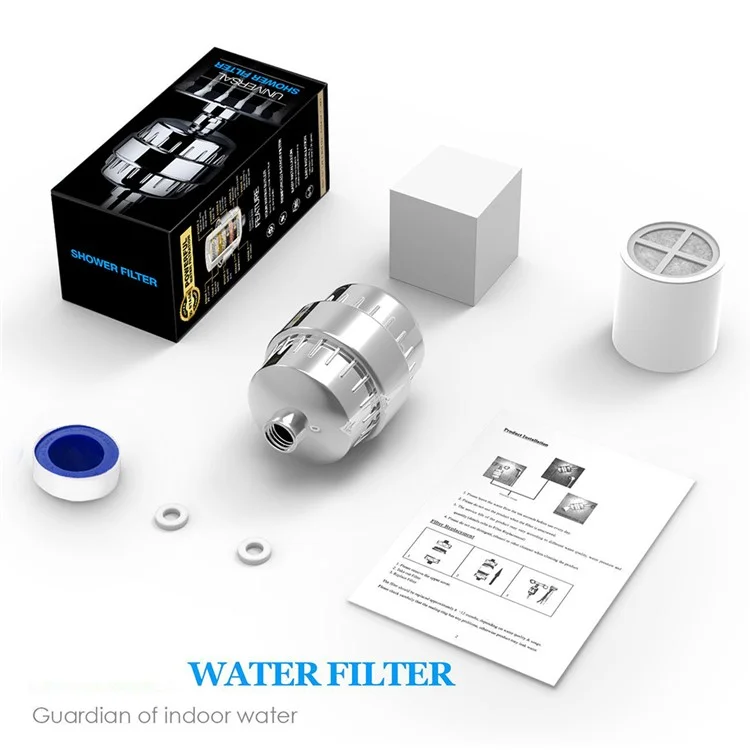Filtre à eau pour salle de bain en 15 étapes, élimine le chlore et les métaux lourds, avec tête de douche filtrante et 1 filtre