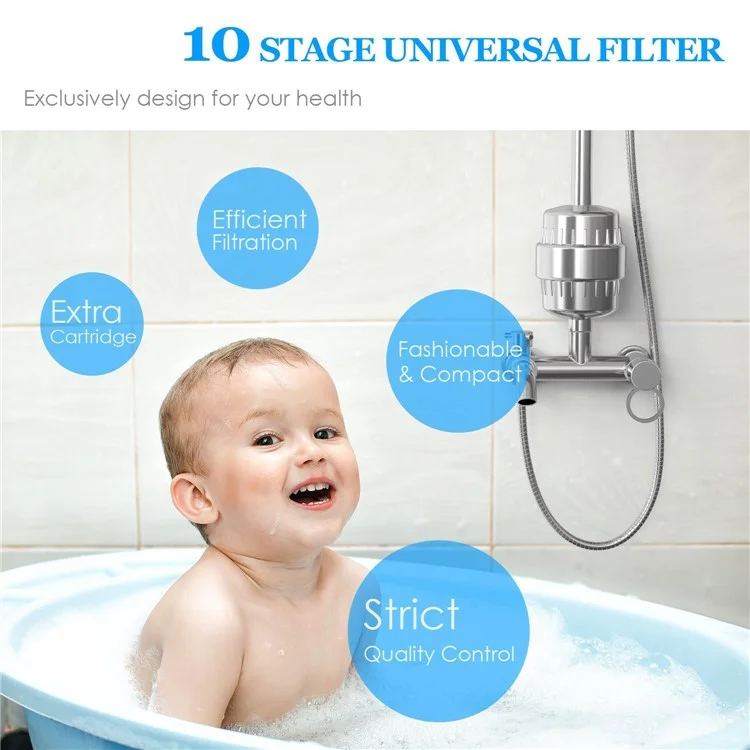 Filtre à eau pour salle de bain en 15 étapes, élimine le chlore et les métaux lourds, avec tête de douche filtrante et 1 filtre