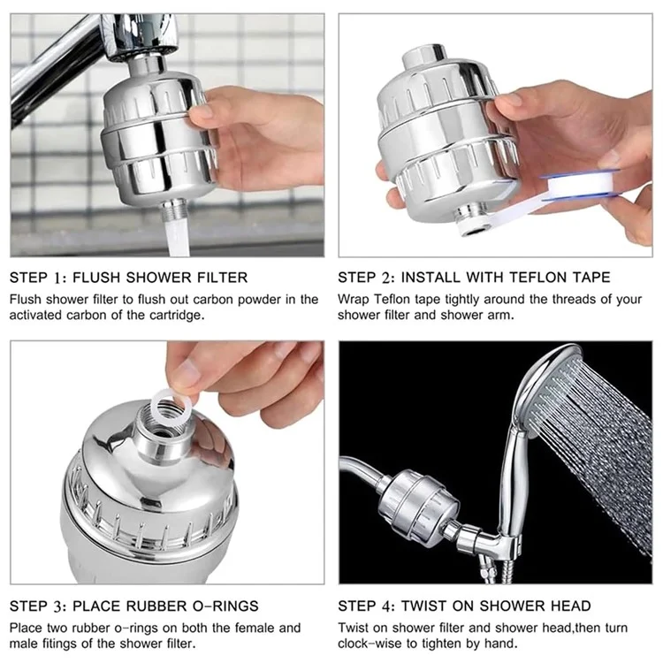 Filtre à eau pour salle de bain en 15 étapes, élimine le chlore et les métaux lourds, avec tête de douche filtrante et 1 filtre