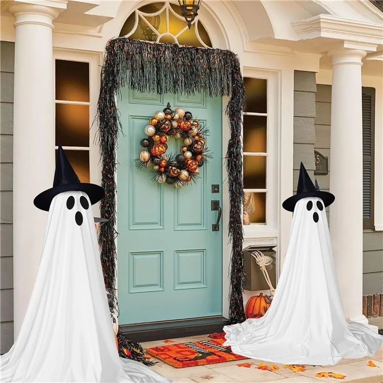Décoration de Fantômes Extérieurs D'halloween Avec Lumières à Cordes, Hauteur Réglable Pour la Porte D'entrée, le Porche et la Cour