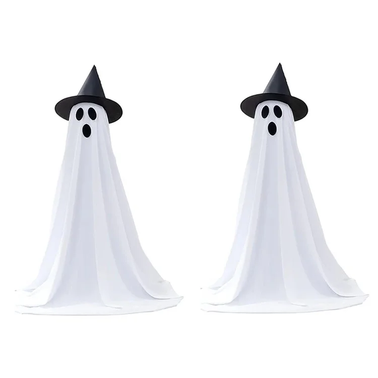 2 pièces Décoration d'extérieur de fantôme d'Halloween avec guirlande lumineuse, hauteur réglable pour la porte d'entrée, le porche et le jardin