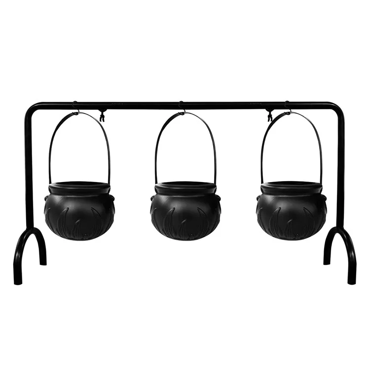 Halloween Decor 3 Sets Witches Cauldron Serving Bowls on Rack Black Plastic Candy Bucket for Home Kitchen