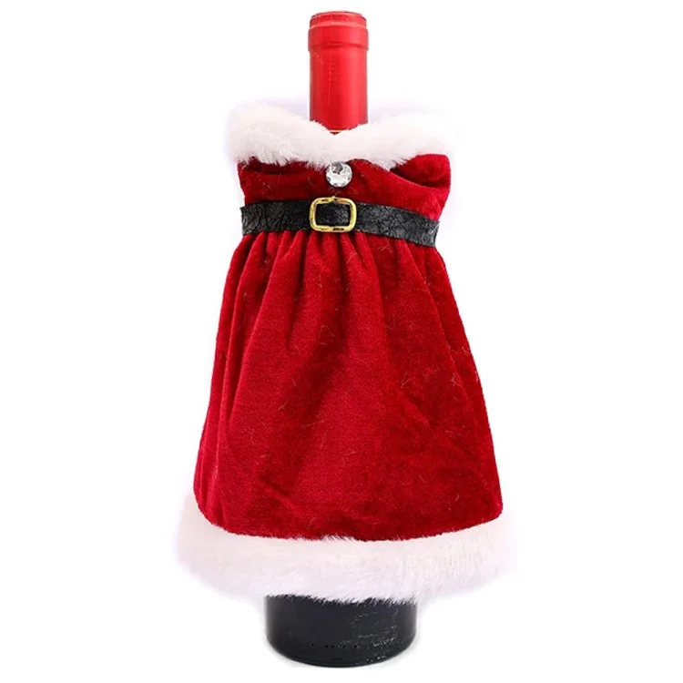 Velvet Wine Bottle Cover Santa Red Wine Bottle Sweater Cover with Belt Set for Christmas Party - Dress