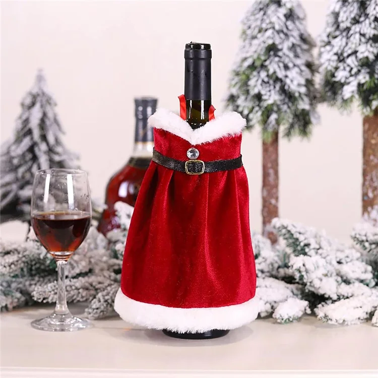 Velvet Wine Bottle Cover Santa Red Wine Bottle Sweater Cover with Belt Set for Christmas Party - Dress