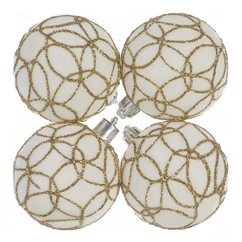 4PCS Christmas Decorations Flocking Electroplated Plastic Balls 6cm Christmas Tree Pendant Christmas Ball Set - Style A