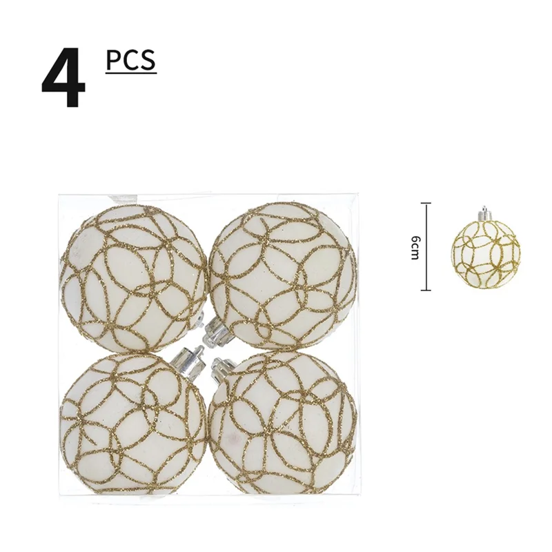 4PCS Christmas Decorations Flocking Electroplated Plastic Balls 6cm Christmas Tree Pendant Christmas Ball Set - Style A