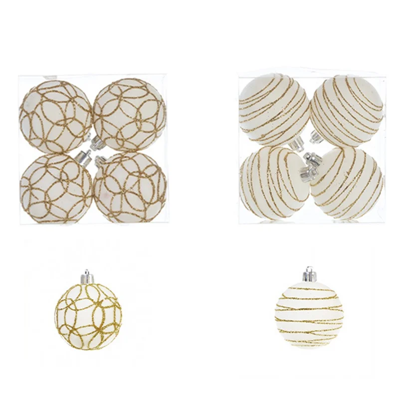 4PCS Christmas Decorations Flocking Electroplated Plastic Balls 6cm Christmas Tree Pendant Christmas Ball Set - Style A