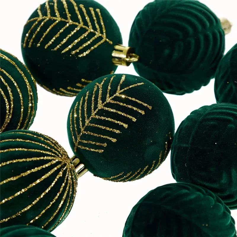 12PCS Christmas Decorations 6cm Boxed Electroplated Flocked Christmas Ball Set Christmas Tree Pendants - Blackish Green