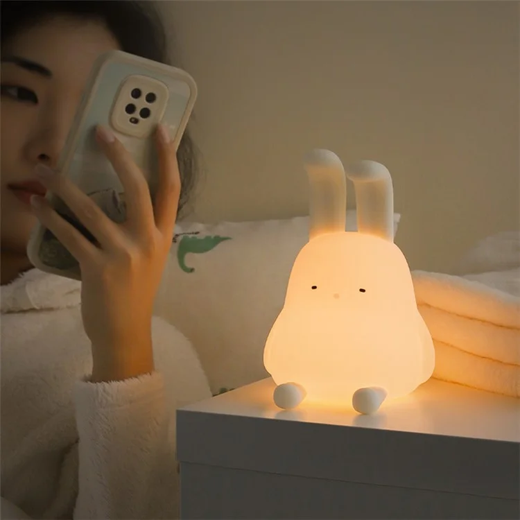 Cartoon Folded Ear Rabbit ABS+Silicone LED Night Lamp Rechargeable Bedside Tap Light Home Decor