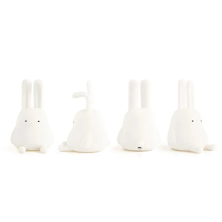 Cartoon Folded Ear Rabbit ABS+Silicone LED Night Lamp Rechargeable Bedside Tap Light Home Decor