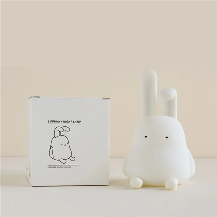 Cartoon Folded Ear Rabbit ABS+Silicone LED Night Lamp Rechargeable Bedside Tap Light Home Decor
