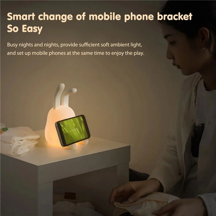 Cartoon Folded Ear Rabbit ABS+Silicone LED Night Lamp Rechargeable Bedside Tap Light Home Decor