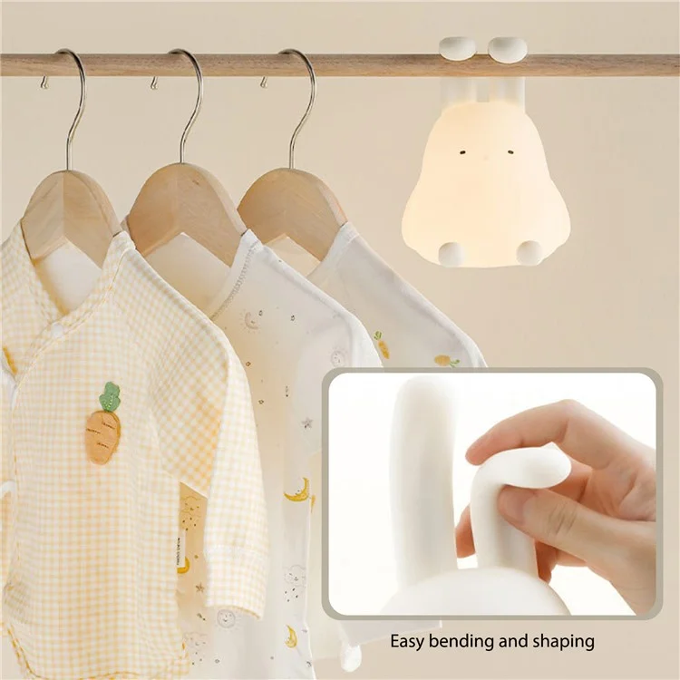 Cartoon Folded Ear Rabbit ABS+Silicone LED Night Lamp Rechargeable Bedside Tap Light Home Decor