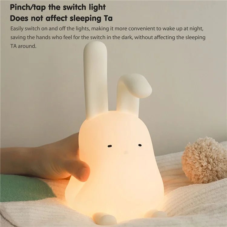 Cartoon Folded Ear Rabbit ABS+Silicone LED Night Lamp Rechargeable Bedside Tap Light Home Decor