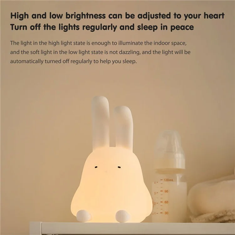 Cartoon Folded Ear Rabbit ABS+Silicone LED Night Lamp Rechargeable Bedside Tap Light Home Decor