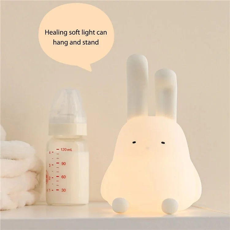 Cartoon Folded Ear Rabbit ABS+Silicone LED Night Lamp Rechargeable Bedside Tap Light Home Decor