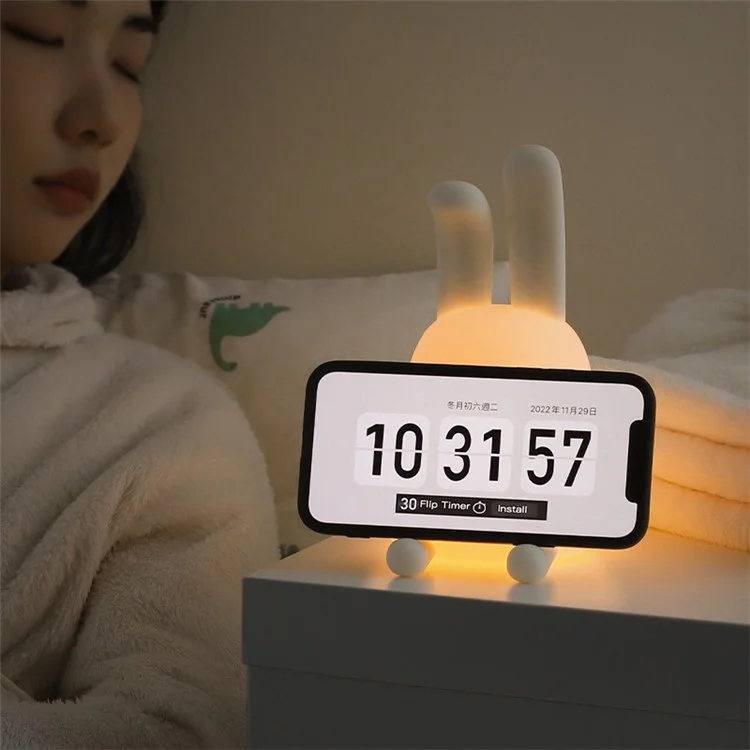 Cartoon Folded Ear Rabbit ABS+Silicone LED Night Lamp Rechargeable Bedside Tap Light Home Decor
