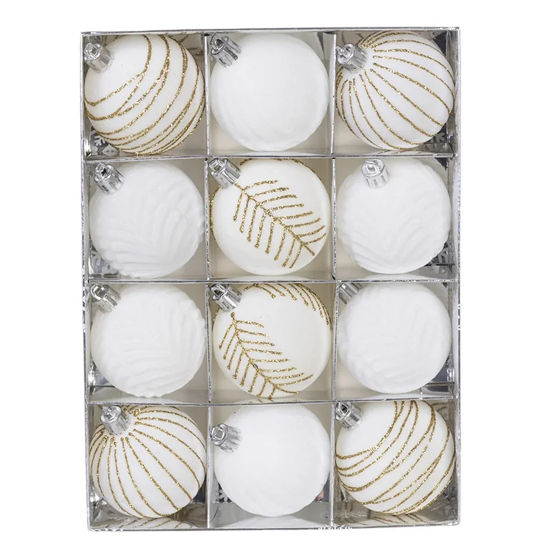 12PCS Christmas Decorations 6cm Boxed Electroplated Flocked Christmas Ball Set Christmas Tree Pendants