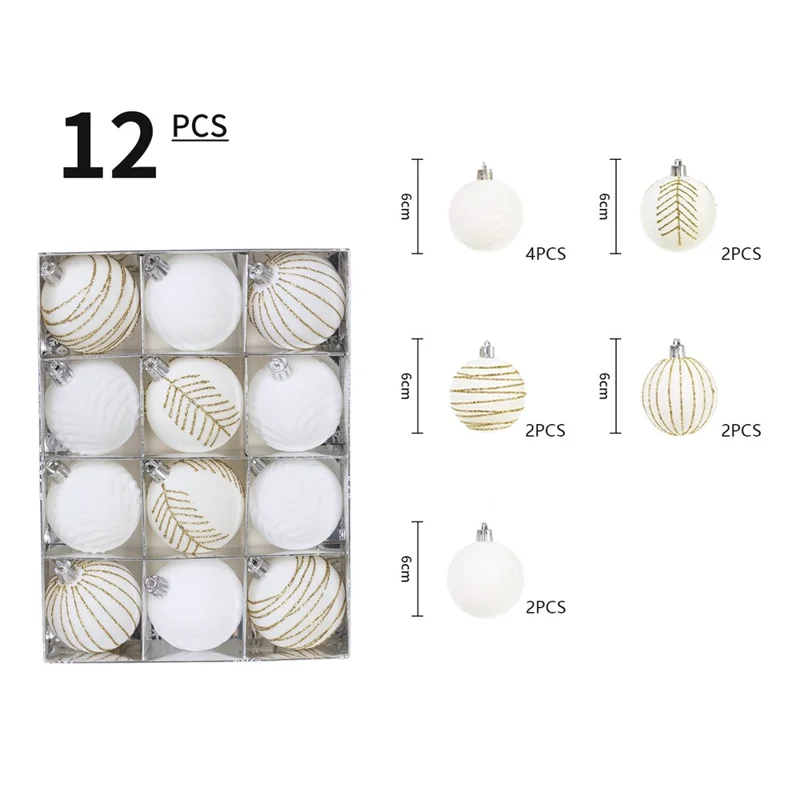 12PCS Christmas Decorations 6cm Boxed Electroplated Flocked Christmas Ball Set Christmas Tree Pendants