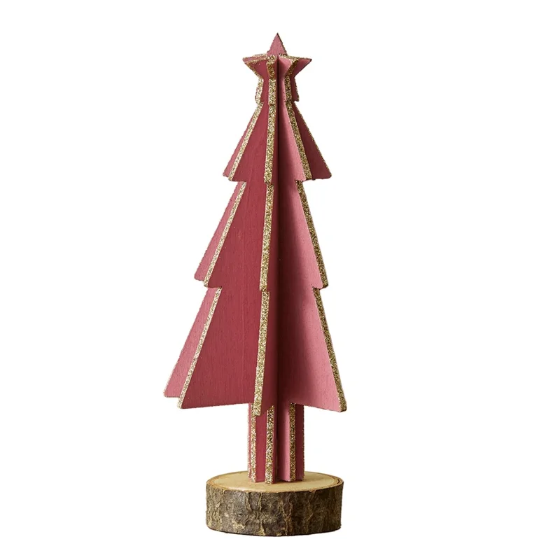 Mini Wooden Christmas Tree Home Sesktop Small Ornaments Simulated Tree Window Scene Layout - Pink