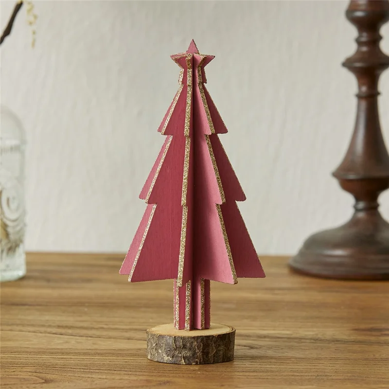 Mini Wooden Christmas Tree Home Sesktop Small Ornaments Simulated Tree Window Scene Layout - Pink