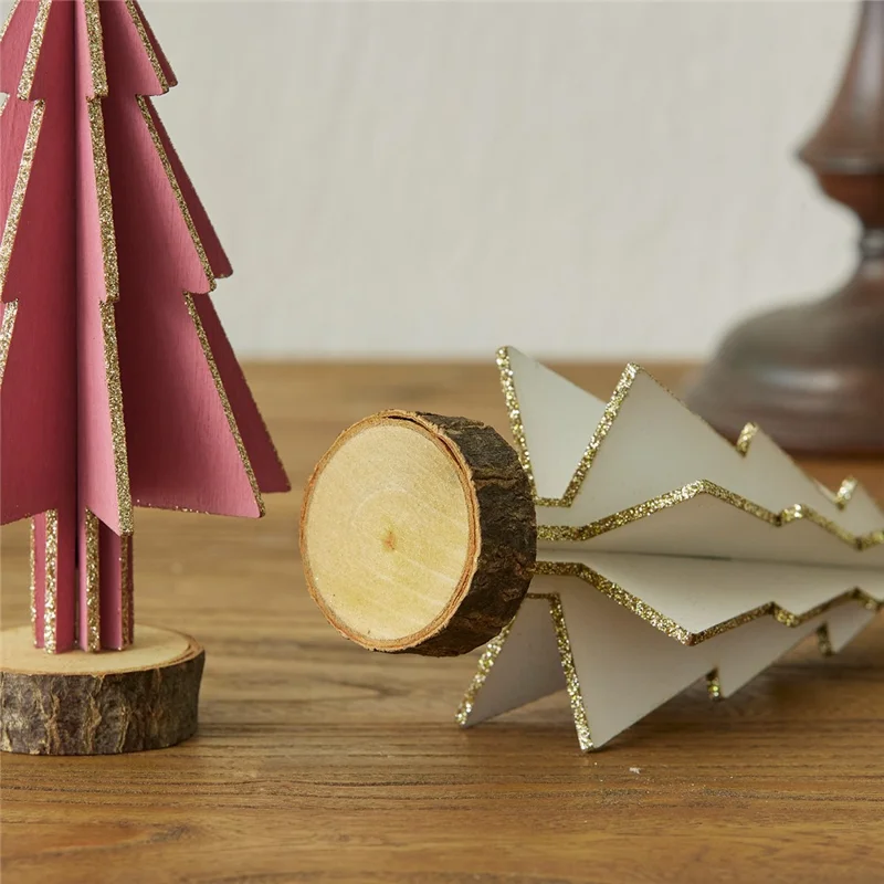 Mini Wooden Christmas Tree Home Sesktop Small Ornaments Simulated Tree Window Scene Layout - Pink