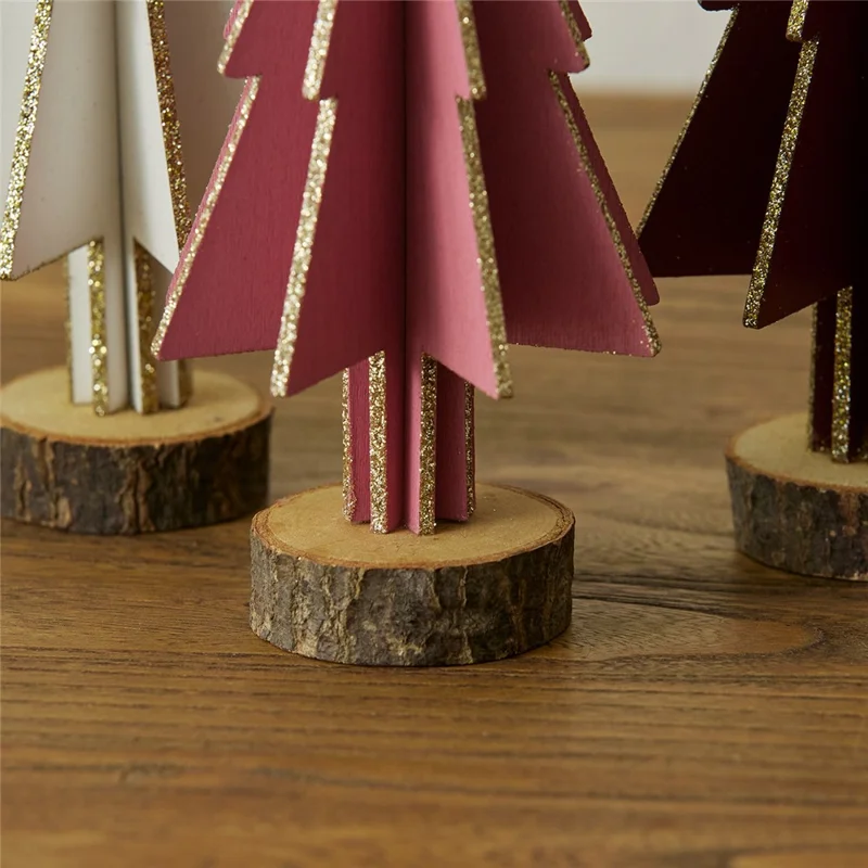 Mini Wooden Christmas Tree Home Sesktop Small Ornaments Simulated Tree Window Scene Layout - Pink