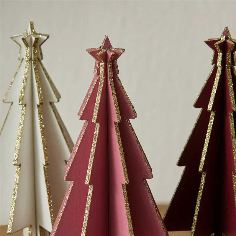 Mini Wooden Christmas Tree Home Sesktop Small Ornaments Simulated Tree Window Scene Layout - Pink