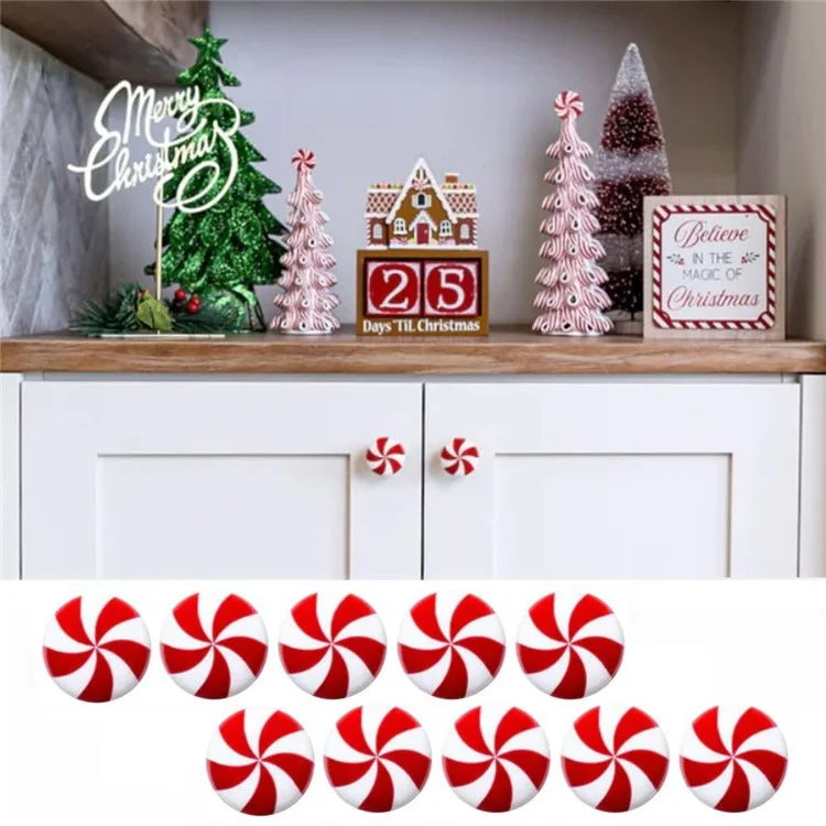 10pcs Christmas Silicone Red And White Candy Cabines Capas Decorações de Natal Para Cozinha, Sala de Estar e Armários de Quarto