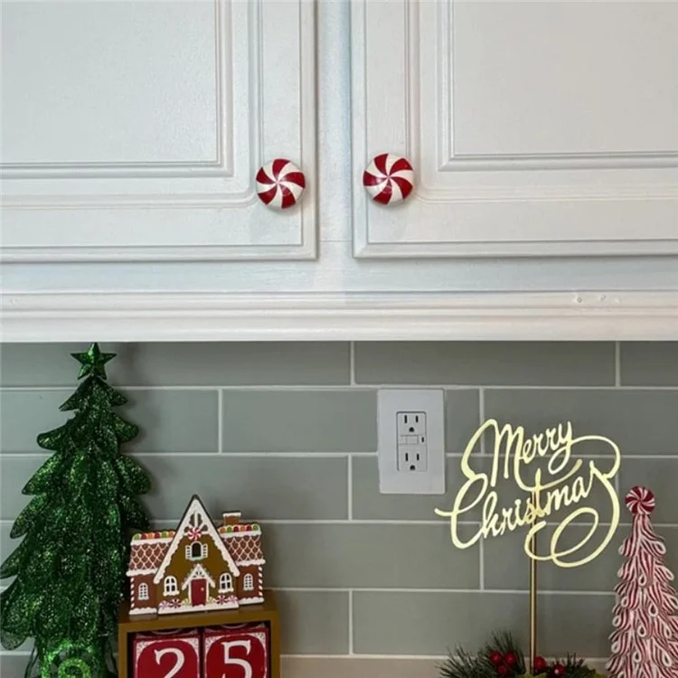 10pcs Christmas Silicone Red And White Candy Cabines Capas Decorações de Natal Para Cozinha, Sala de Estar e Armários de Quarto