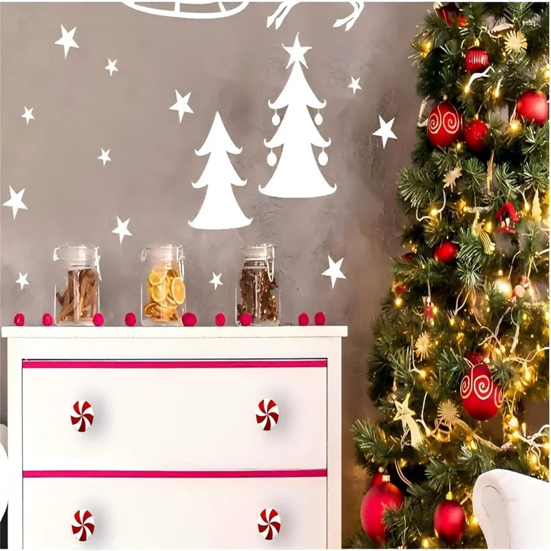 5PCS Christmas Silicone Red and White Candy Cabinet Handle Covers Christmas Decorations for Kitchen, Living Room and Bedroom Cabinets