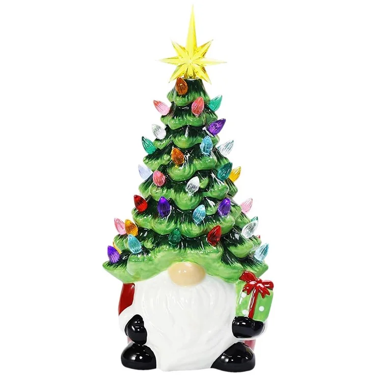 Christmas Battery Luminous Resin Gnome Colorful Light Ceramic Christmas Tree Christmas Table Decorations