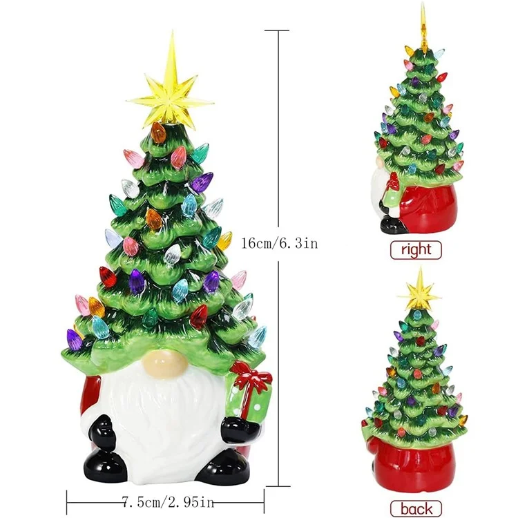 Christmas Battery Luminous Resin Gnome Colorful Light Ceramic Christmas Tree Christmas Table Decorations