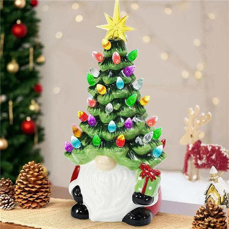 Christmas Battery Luminous Resin Gnome Colorful Light Ceramic Christmas Tree Christmas Table Decorations